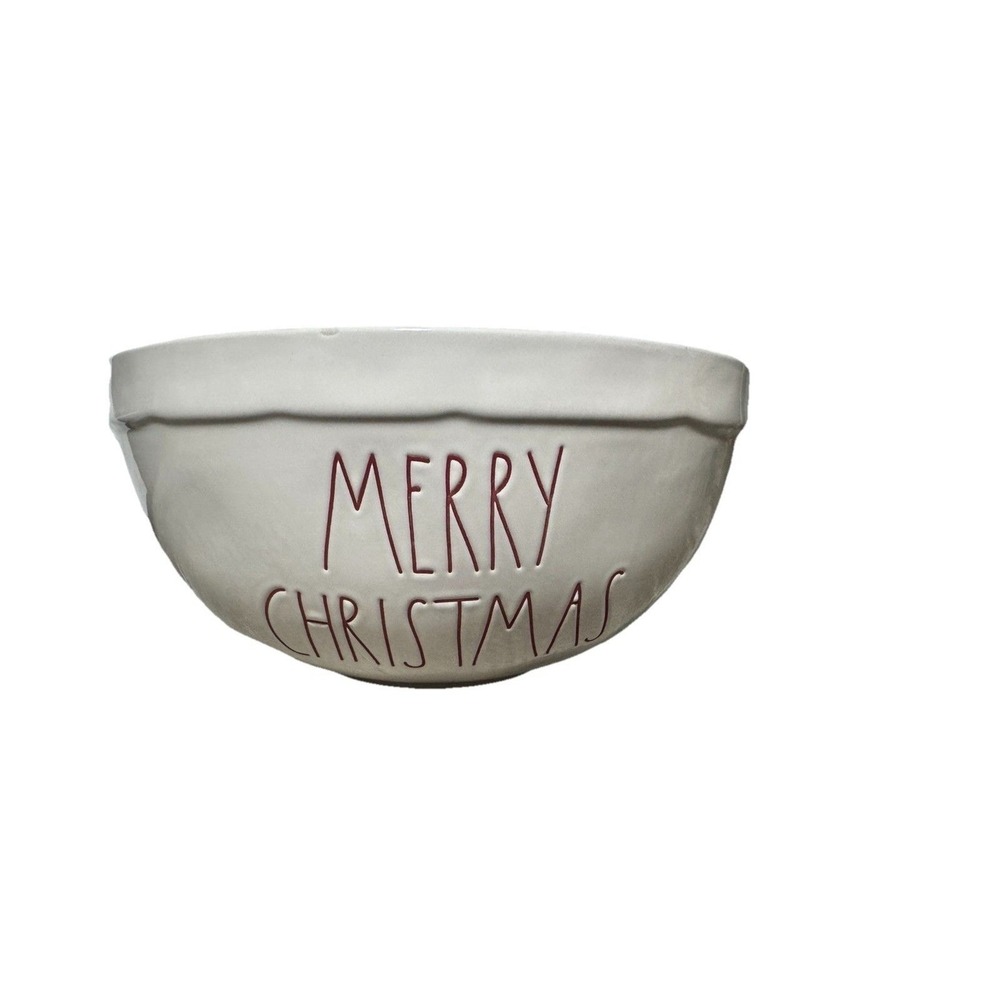 Rae Dunn Merry Christmas Red White / Cream Serving Bowl Decorative Bowl 10" EXC